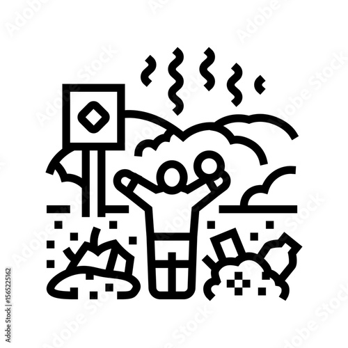 child playing near toxic waste dump chemical pollution line icon vector illustration