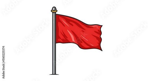 Waving Red Flag on Pole Illustration