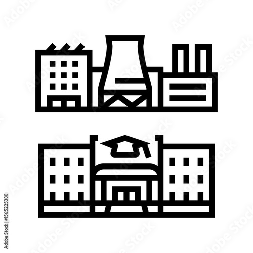 oil refinery school chemical pollution line icon vector illustration