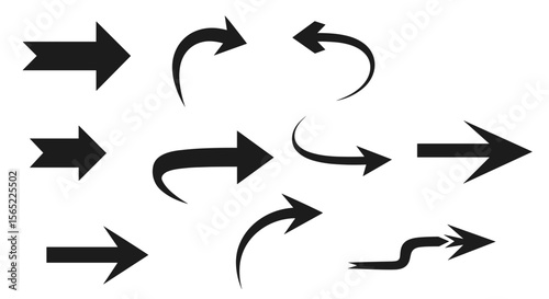 Vector set of various arrow silhouettes in different directions and styles, great for UI design, navigation, and infographic elements