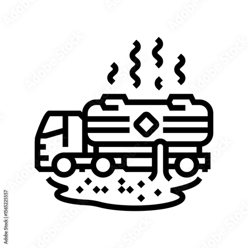 tanker truck leaking hazardous materials line icon vector illustration