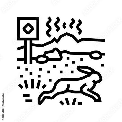 animals fleeing from polluted zone chemical pollution line icon vector illustration