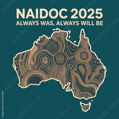 Obraz na płótnie Naidoc 2025 australia map with indigenous art pattern for always was always will