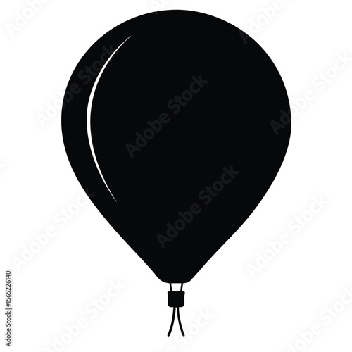 Simple black silhouette of a balloon with strings against a white background