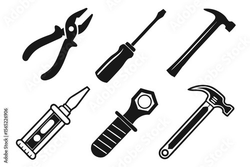 workshop icon set sihouette black vector bundle