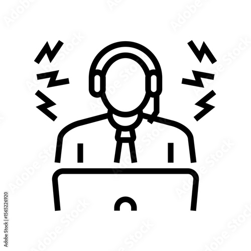 person office trying work headphones block noise line icon vector illustration