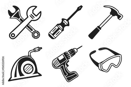 workshop icon set sihouette black vector bundle