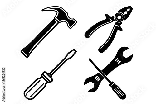 workshop icon set sihouette black vector bundle