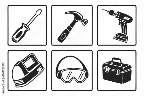 workshop icon set sihouette black vector bundle