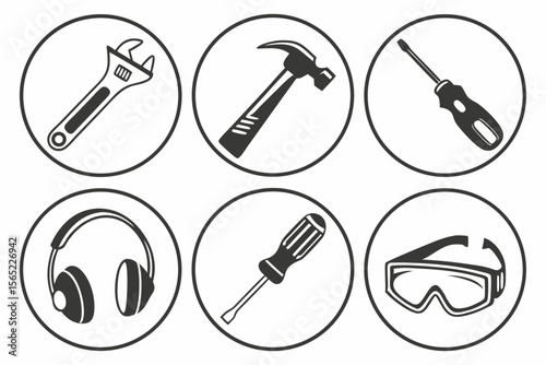 workshop icon set sihouette black vector bundle