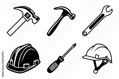 workshop icon set sihouette black vector bundle