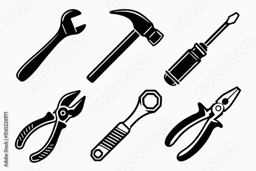 workshop icon set sihouette black vector bundle