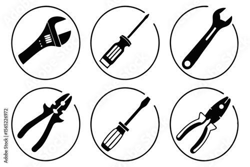 workshop icon set sihouette black vector bundle