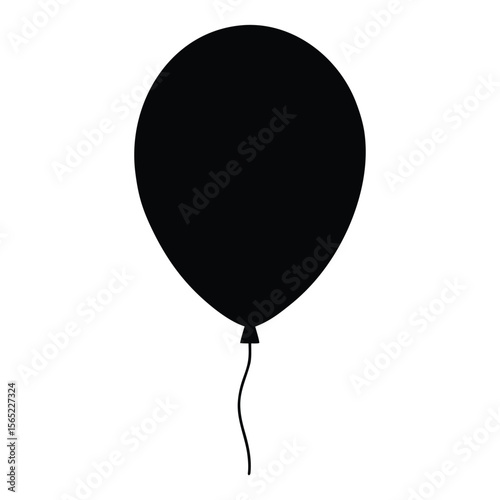 Simple black silhouette of a balloon with a string on a white background