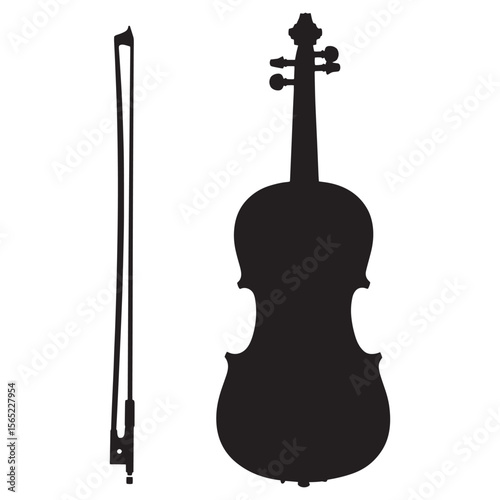 Silhouette of a violin and bow isolated on white background for musical concepts