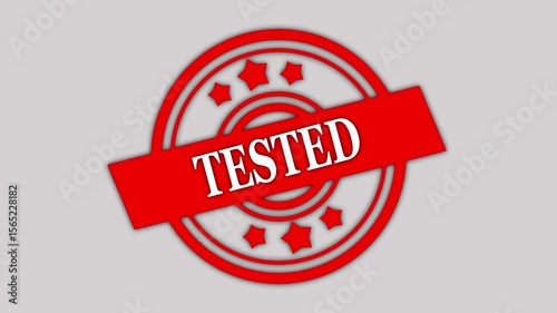  Tasted text stamp rubber icon animation. Tasted rubber stamp seal with bold red text white screen background Alpha channel. Rubber Stamp motion design. 4k video