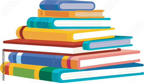 Colorful stacks and piles of books with varying arrangements and designs