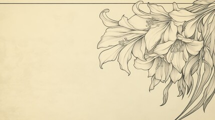 Detailed pencil sketch of lilies in a corner composition.