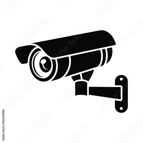 Black and white vector illustration of a security camera with modern design