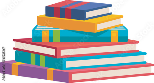 Colorful stacks and piles of books with varying arrangements and designs