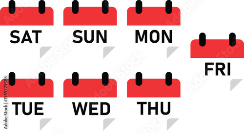 Calendar weekdays red and black icon set on white background in simple design