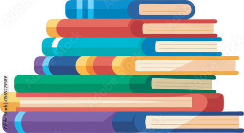 Colorful stacks and piles of books with varying arrangements and designs