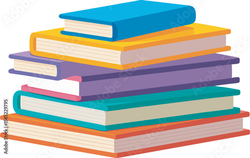 Colorful stacks and piles of books with varying arrangements and designs