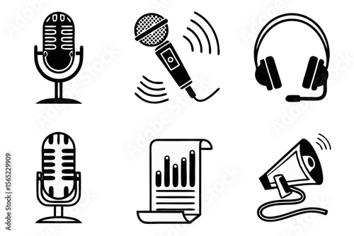 podcast icon set sihouette black vector bundle