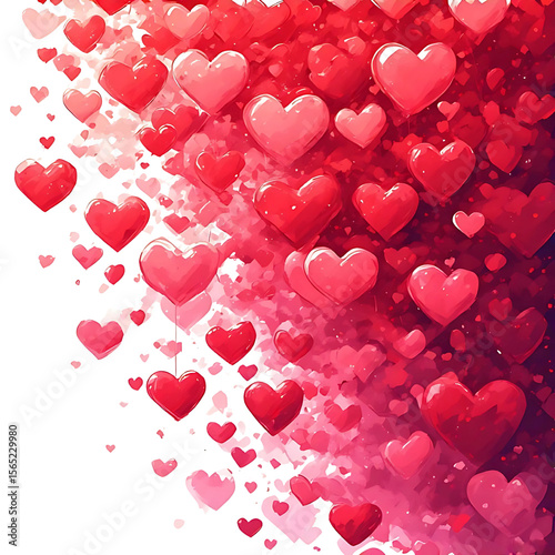 Endless Hearts of Affection: A vibrant composition of countless, variably sized hearts of varying shades and saturations. Overflowing the canvas, evoking love and warmth