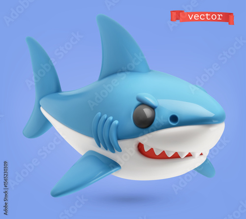 Shark 3d cartoon vector icon