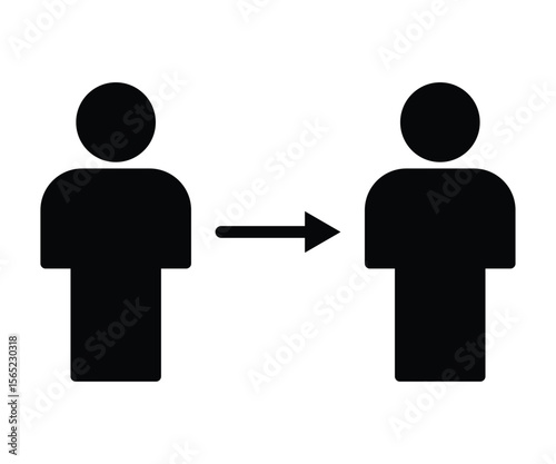 person to person change management icon with arrow. Substitution Black Icon Vector.