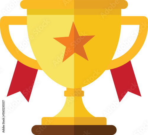 Golden trophy with star and ribbons awarding achievement and success