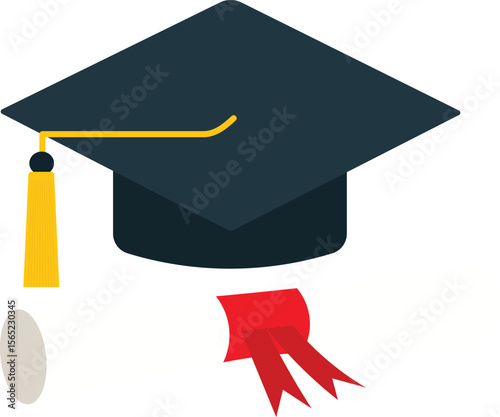 Graduation cap and diploma icon depicting education achievement and success