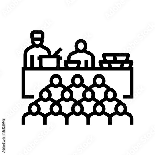 queue at soup kitchen line icon vector illustration