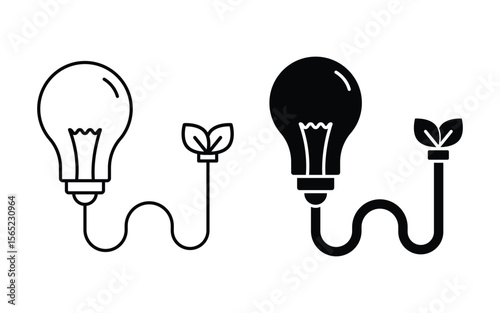 Light bulb with leaves symbolizing green energy and ecology symbol. Bulb Renewable energy Line and glyph icon vector.