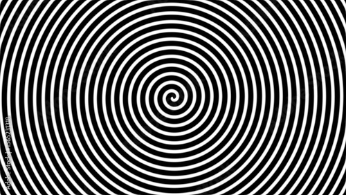 Black and white hypnotic spiral illusion for concepts like focus, trance, or dizziness