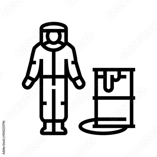 person hazmat suit near spill radioactive pollution line icon vector illustration