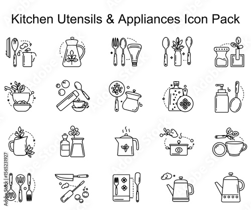 Kitchen Utensils & Appliances Icon Set