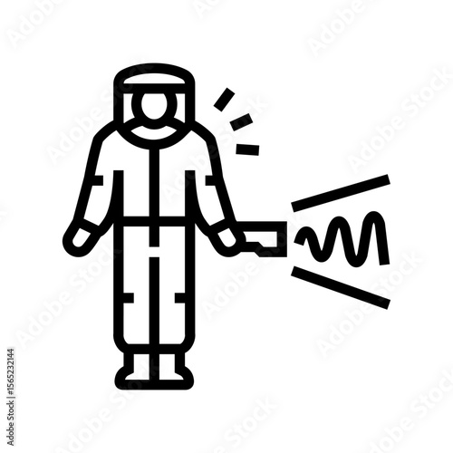 person holding geiger counter contaminated zone line icon vector illustration