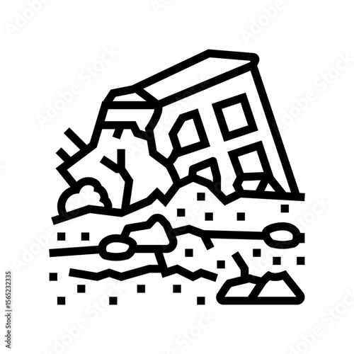 destroyed landscape radiation radioactive pollution line icon vector illustration