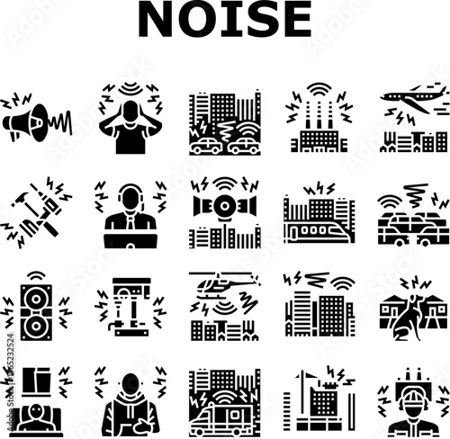 noise pollution icons set vector