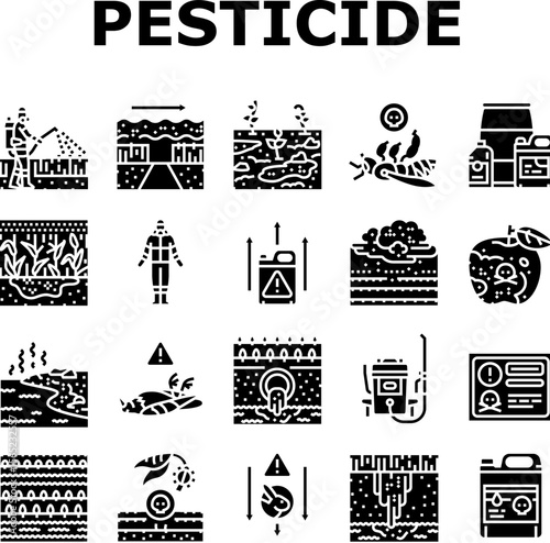 pesticide pollution agriculture icons set vector