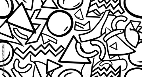 Abstract Geometric Pattern Featuring Creative Shapes and Dynamic Lines in Monochrome Design