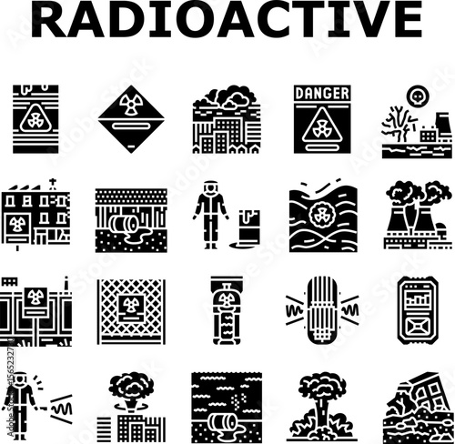 radioactive pollution icons set vector