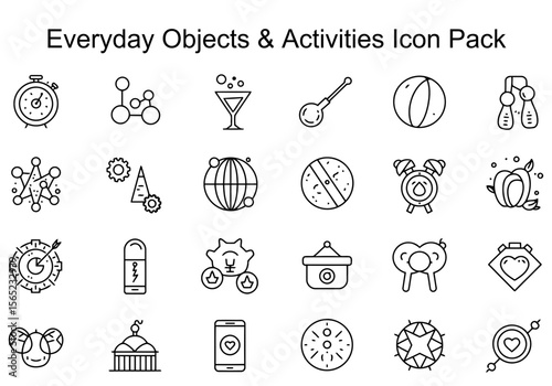 Simple Line Icon Set of Everyday Objects & Activities