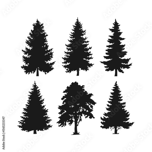 Various Evergreen and Deciduous Tree Silhouettes, deciduous tree logo
