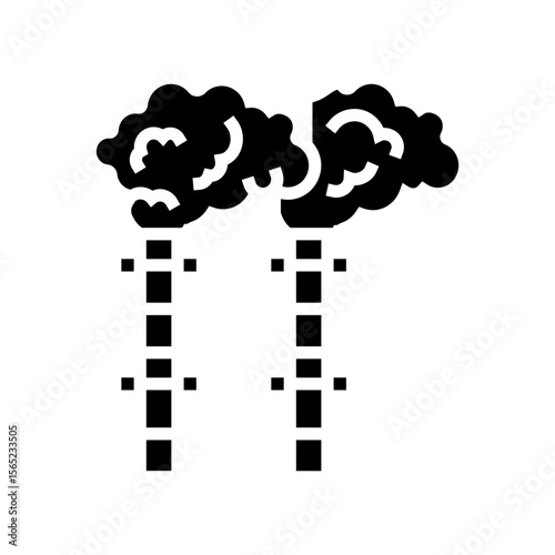 factory chimneys releasing smoke chemical pollution glyph icon vector illustration