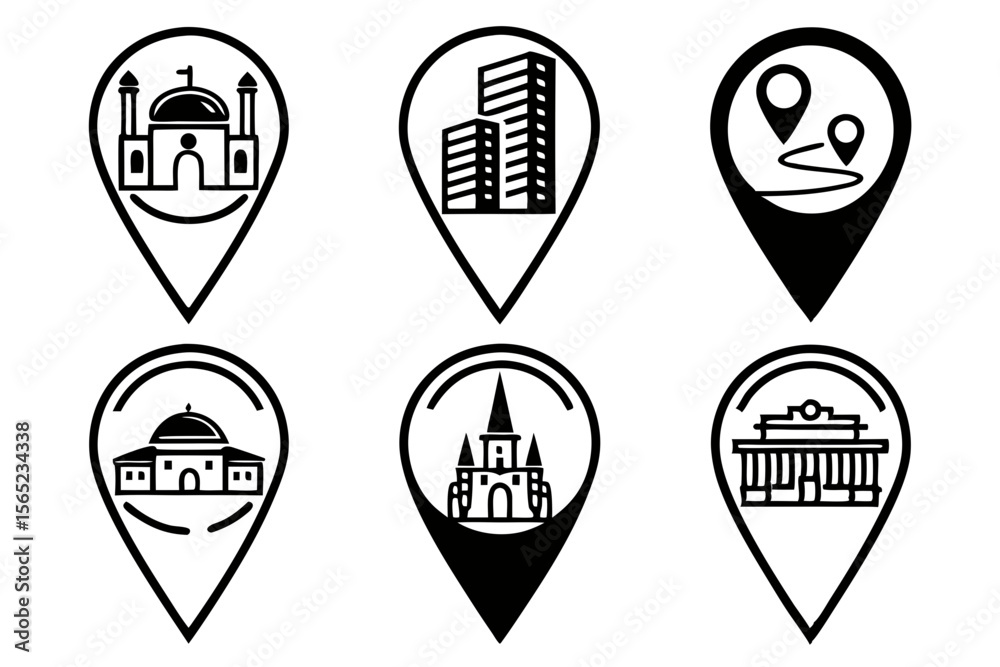map location icon set sihouette black vector bundle map location icon set sihouette black vector bundle
