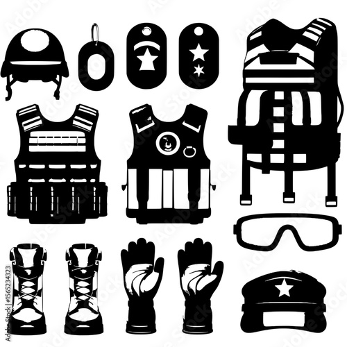 Realistic Modular Military Gear and Tactical Equipment Vector Set