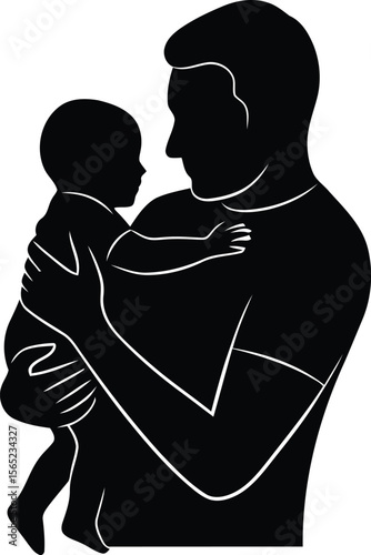 Illustration of Minimalist vector design of parent child bonding by a world-class graphic designer. black and white,  no text, minimalist, abstract, clean white backg
